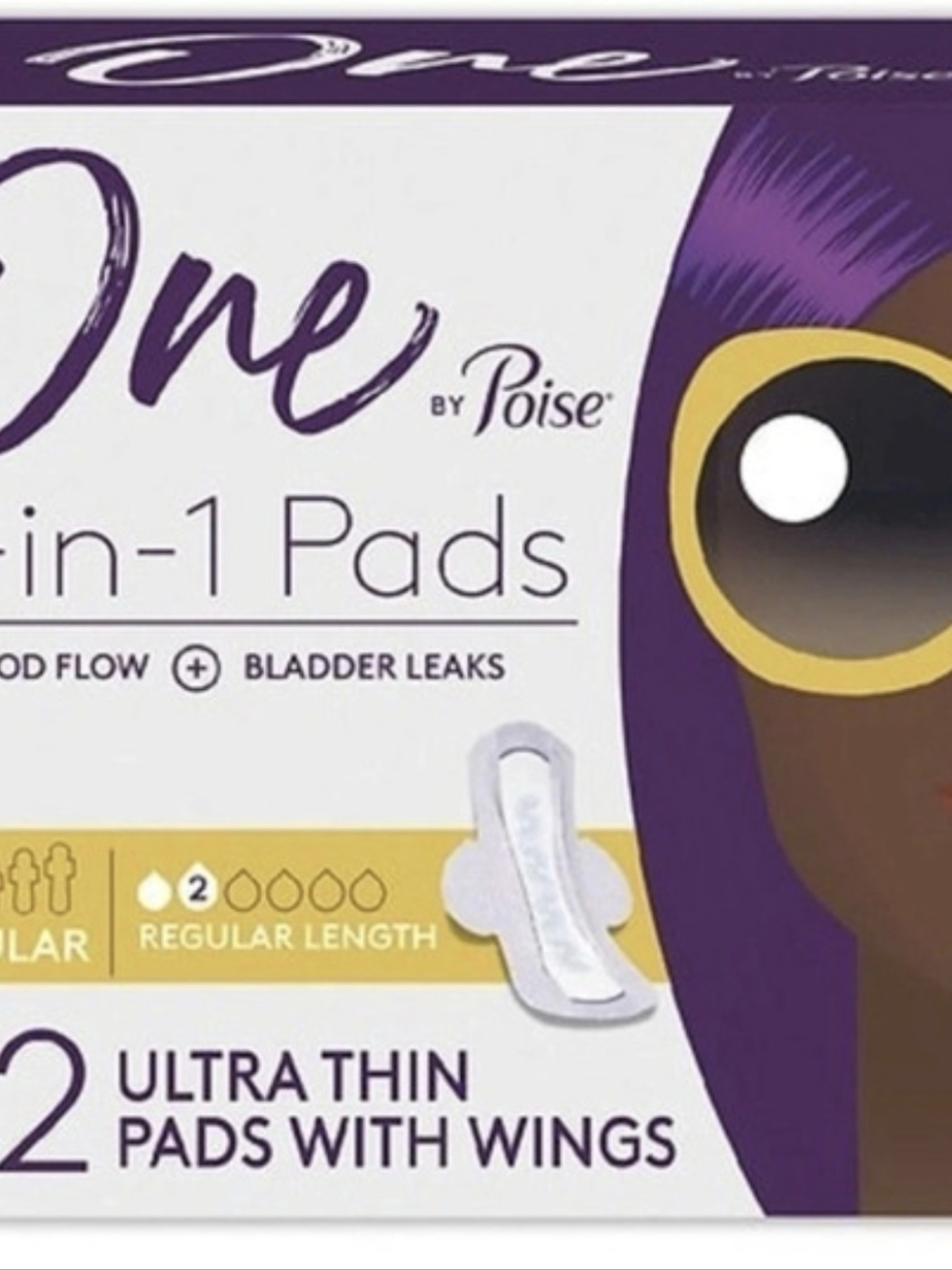 Poise One 2-in-1 Pads 22 Regular Pads with Wings NWT